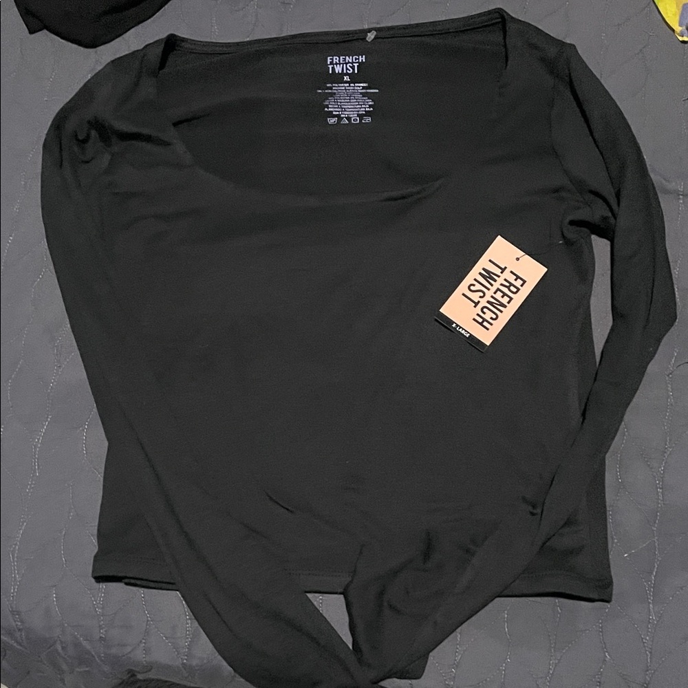 Black Women's Blouse French twist ..silky material ..long sleeve